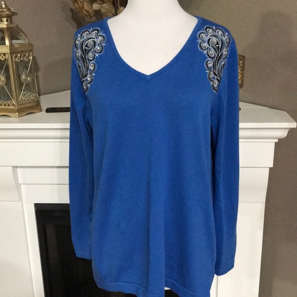 Bob Mackie Wearable Art Blue Embellished Sweater - Picture 1 of 8